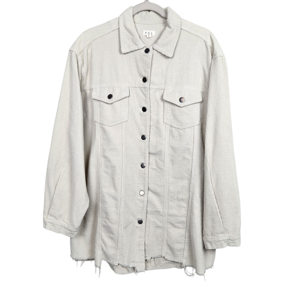 POL Leaving It All Behind Corduroy Jacket Cream Shacket Boho Womens Size Large - Picture 1 of 11